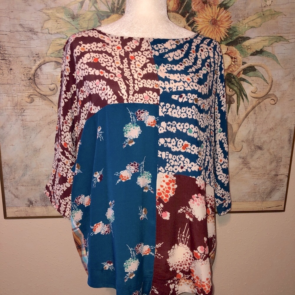 Sz XS/S Ivy Jane Floral & Plaid Patchwork Shirt - Picture 3 of 12